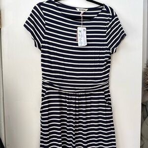 Boden Navy White Stripe Knit Dress Short Sleeve NWT Size 8